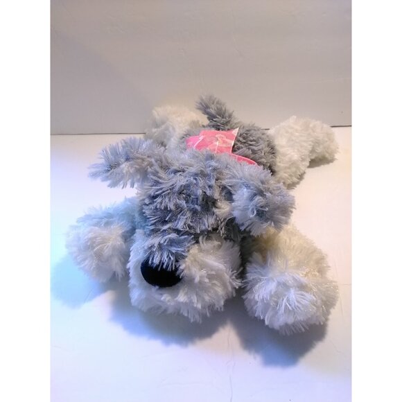 Inter-American Gray White Puppy Dog Lying Down Hearts Pink Ribbon Bow Plush 14" - Picture 1 of 4